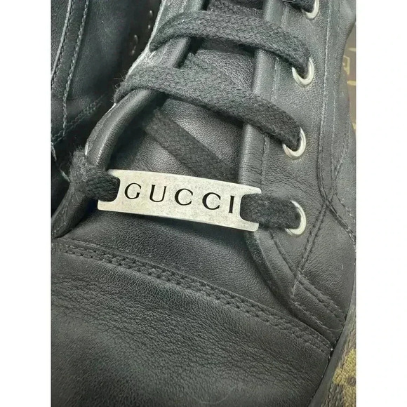 Gucci Logo Black Leather High Tops - Picture 2 of 10